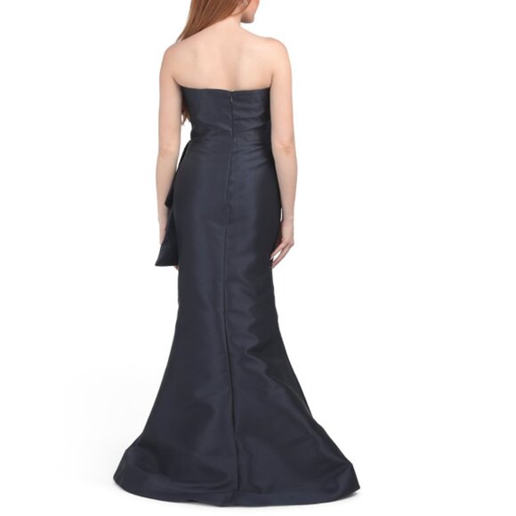 TERANI Navy Strapless Floral Embroidered Applique Gown - Picture 2 of 2